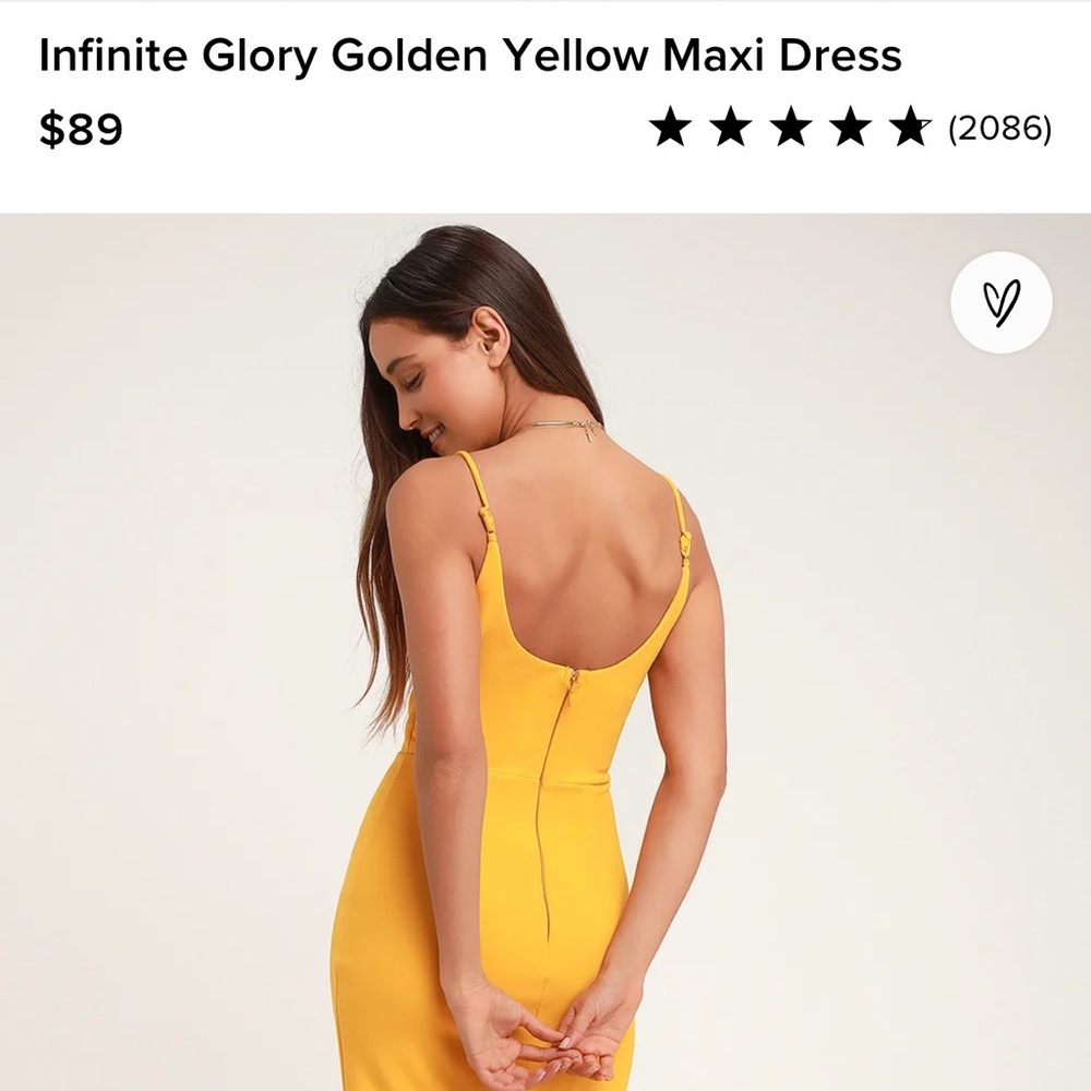 Bright yellow Lulu’s Maxi dress. Size small. NWT, never worn